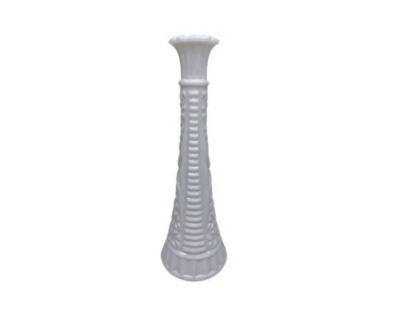 Vintage Milk Glass Vase, White Single Rose Vase With Etched Detail For Weddings Or Showers -Located at Funkyhouse Vintage Antique Store, Weiser Idaho