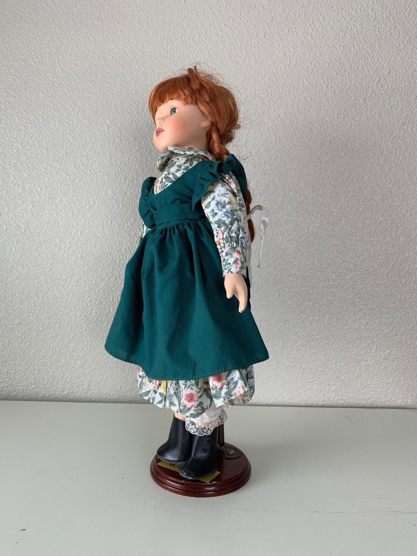 Vintage Porcelain Doll, Anne of Green Gable Red Hair and Green Dress -Located at Funkyhouse Vintage Antique Store, Weiser Idaho