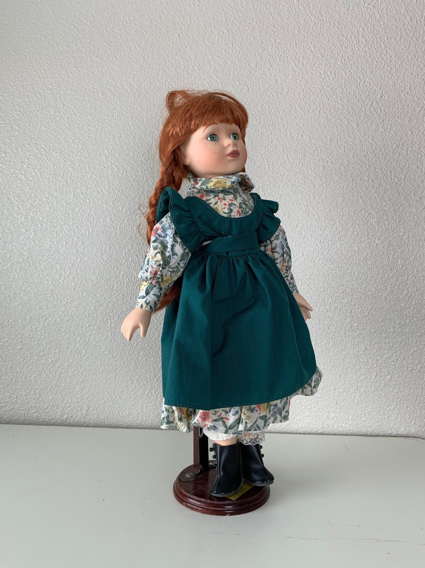 Vintage Porcelain Doll, Anne of Green Gable Red Hair and Green Dress -Located at Funkyhouse Vintage Antique Store, Weiser Idaho