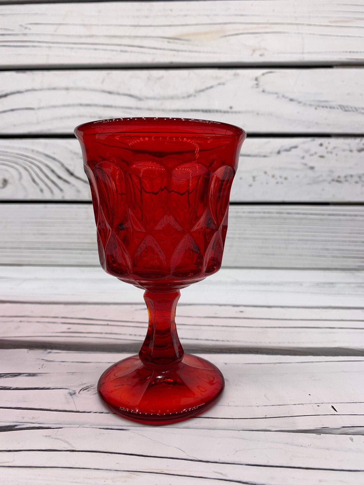 Vintage Red Goblets, Lot of 4 Ruby Red Cups With Design, Vintage Red Kitchen Decor, Country Farmhouse -Located at Funkyhouse Vintage Antique Store, Weiser Idaho