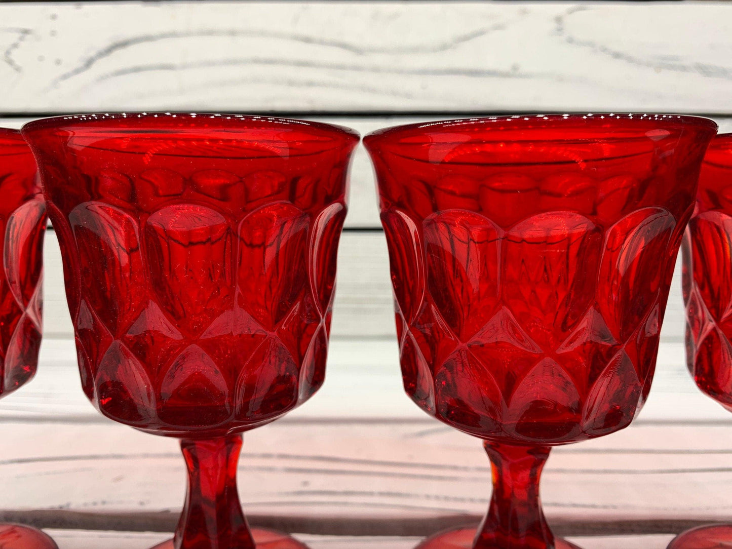 Vintage Red Goblets, Lot of 4 Ruby Red Cups With Design, Vintage Red Kitchen Decor, Country Farmhouse -Located at Funkyhouse Vintage Antique Store, Weiser Idaho