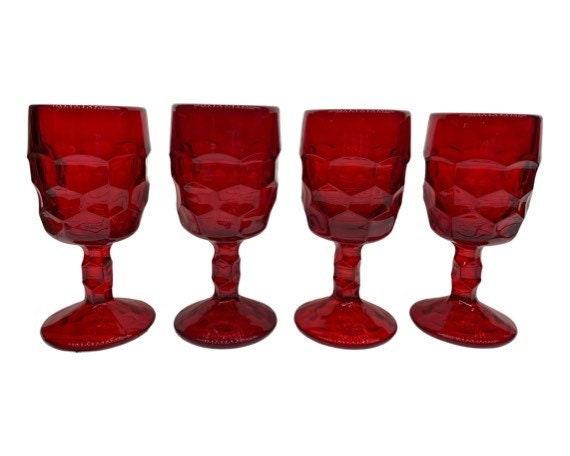 Vintage Red Goblets, Lot of 4 Ruby Red Cups With Design, Vintage Red Kitchen Decor -Located at Funkyhouse Vintage Antique Store, Weiser Idaho