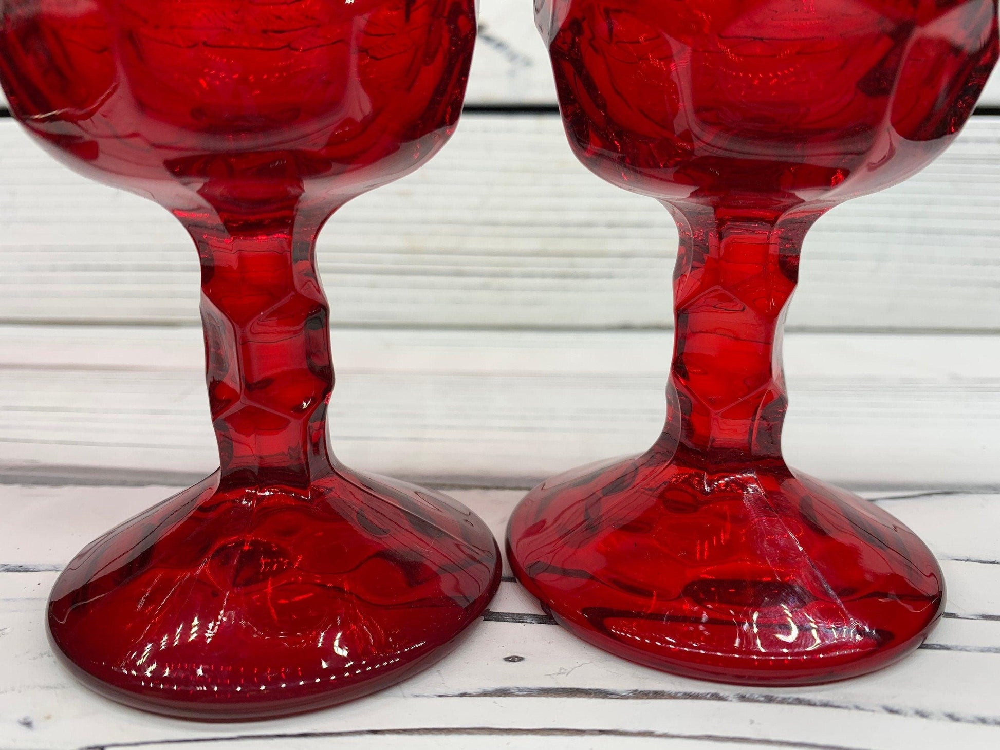 Vintage Red Goblets, Lot of 4 Ruby Red Cups With Design, Vintage Red Kitchen Decor -Located at Funkyhouse Vintage Antique Store, Weiser Idaho