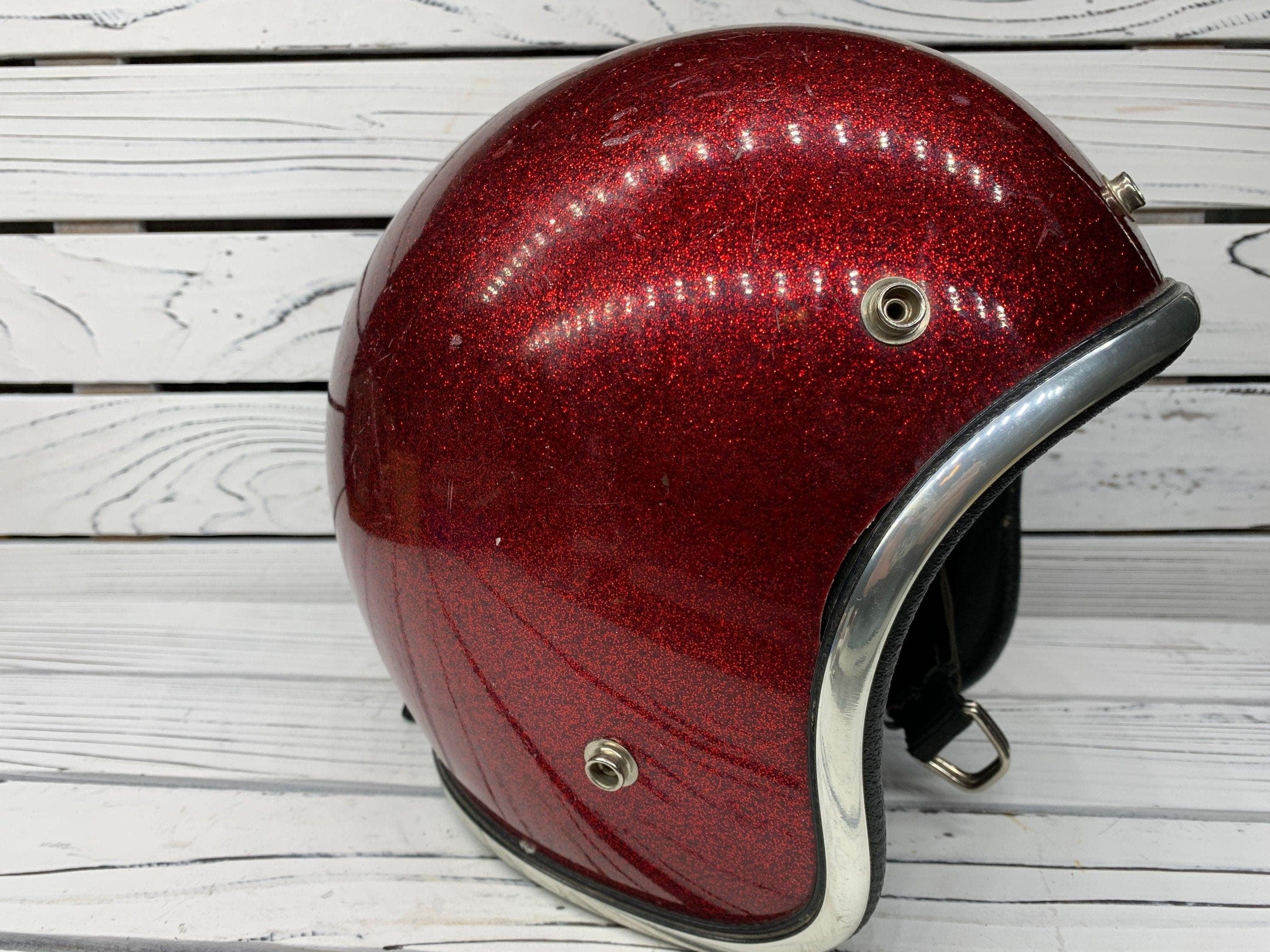 Vintage Red Sparkly Motorcycle Helmet, America 60s 70s Helmet by 