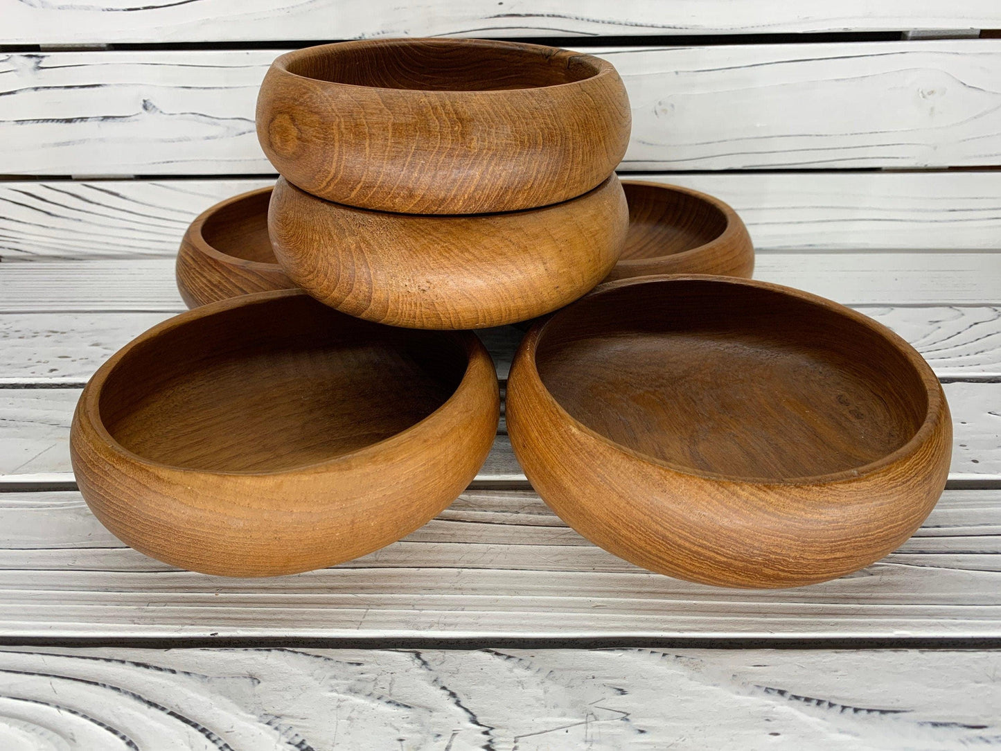 Vintage Teak Wood Salad Bowls, Mid Century Kitchen, Winsome Wooden Dessert Bowls -Located at Funkyhouse Vintage Antique Store, Weiser Idaho