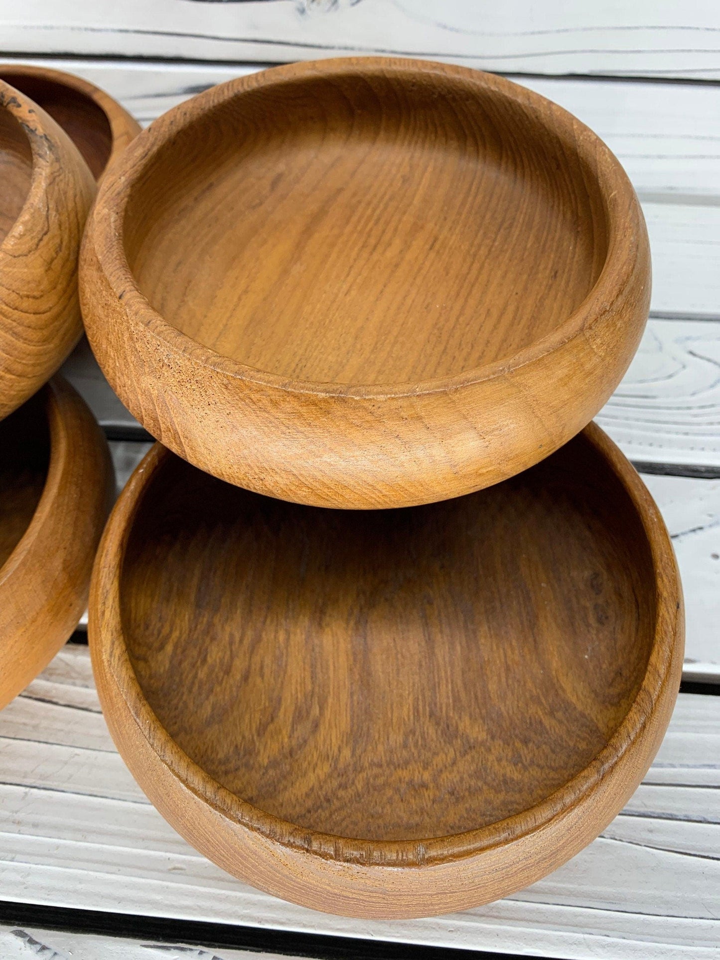 Vintage Teak Wood Salad Bowls, Mid Century Kitchen, Winsome Wooden Dessert Bowls -Located at Funkyhouse Vintage Antique Store, Weiser Idaho
