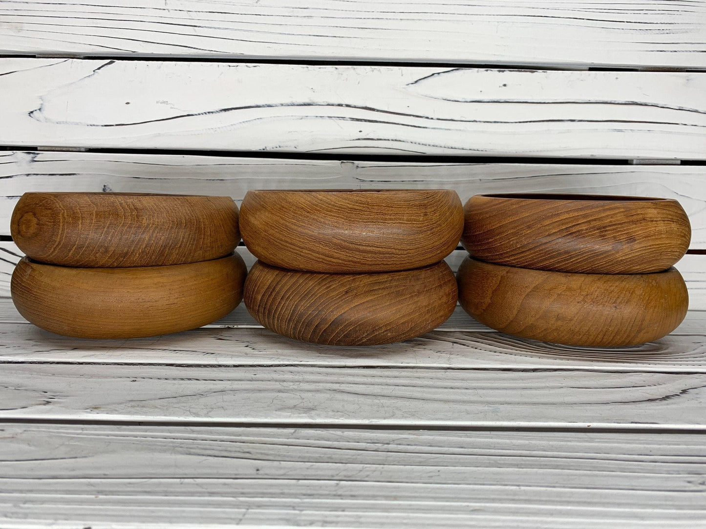 Vintage Teak Wood Salad Bowls, Mid Century Kitchen, Winsome Wooden Dessert Bowls -Located at Funkyhouse Vintage Antique Store, Weiser Idaho