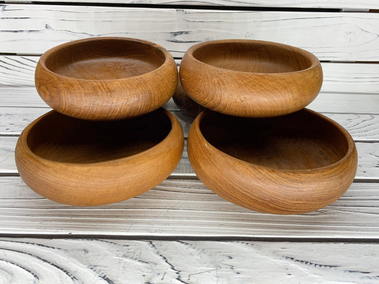 Vintage Teak Wood Salad Bowls, Mid Century Kitchen, Winsome Wooden Dessert Bowls -Located at Funkyhouse Vintage Antique Store, Weiser Idaho