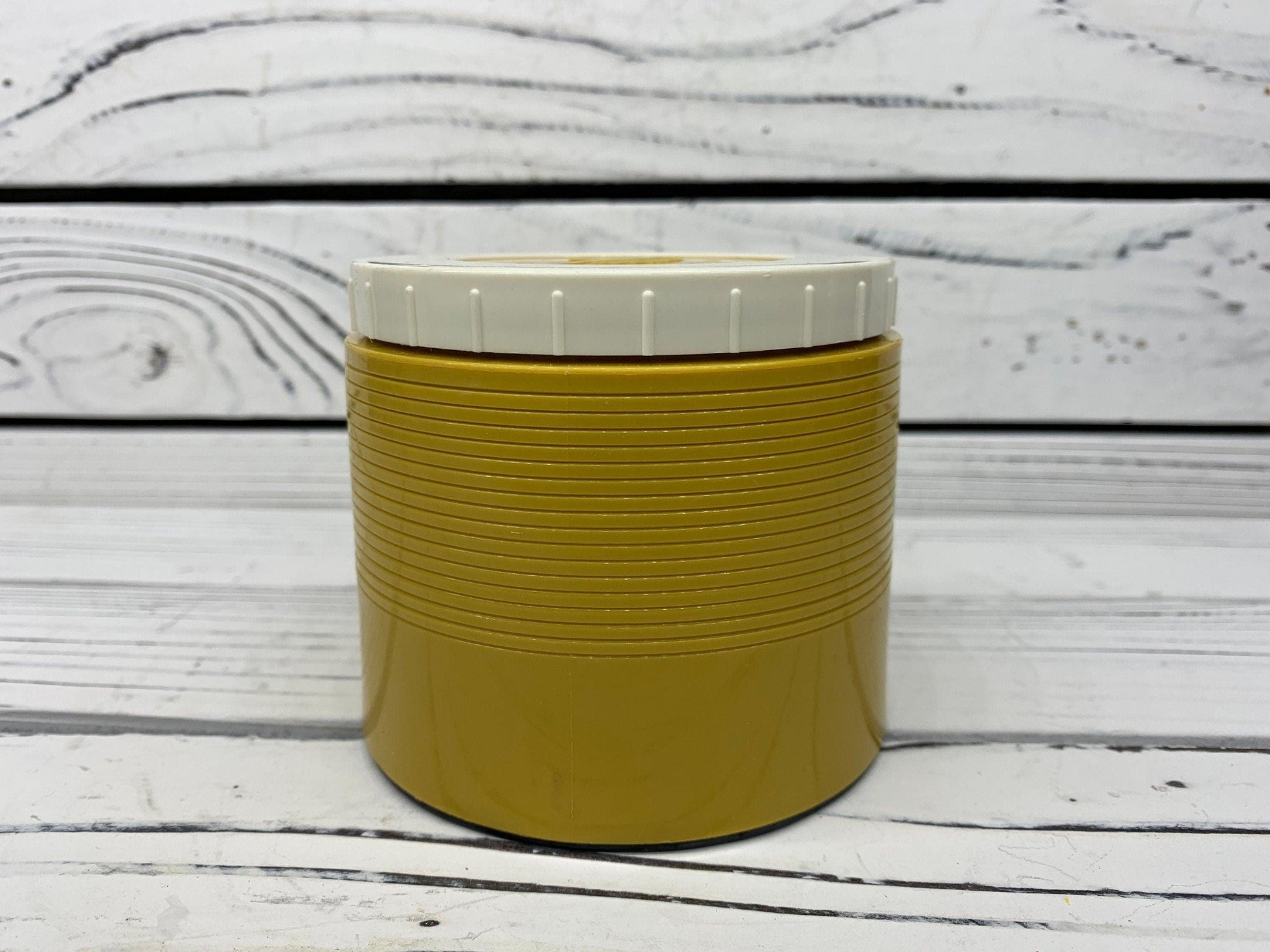 Vintage Thermos Metal Drink Or Soup Cup, Yellow Insulated Drink Warmer, 1970s Retro Kitchen -Located at Funkyhouse Vintage Antique Store, Weiser Idaho