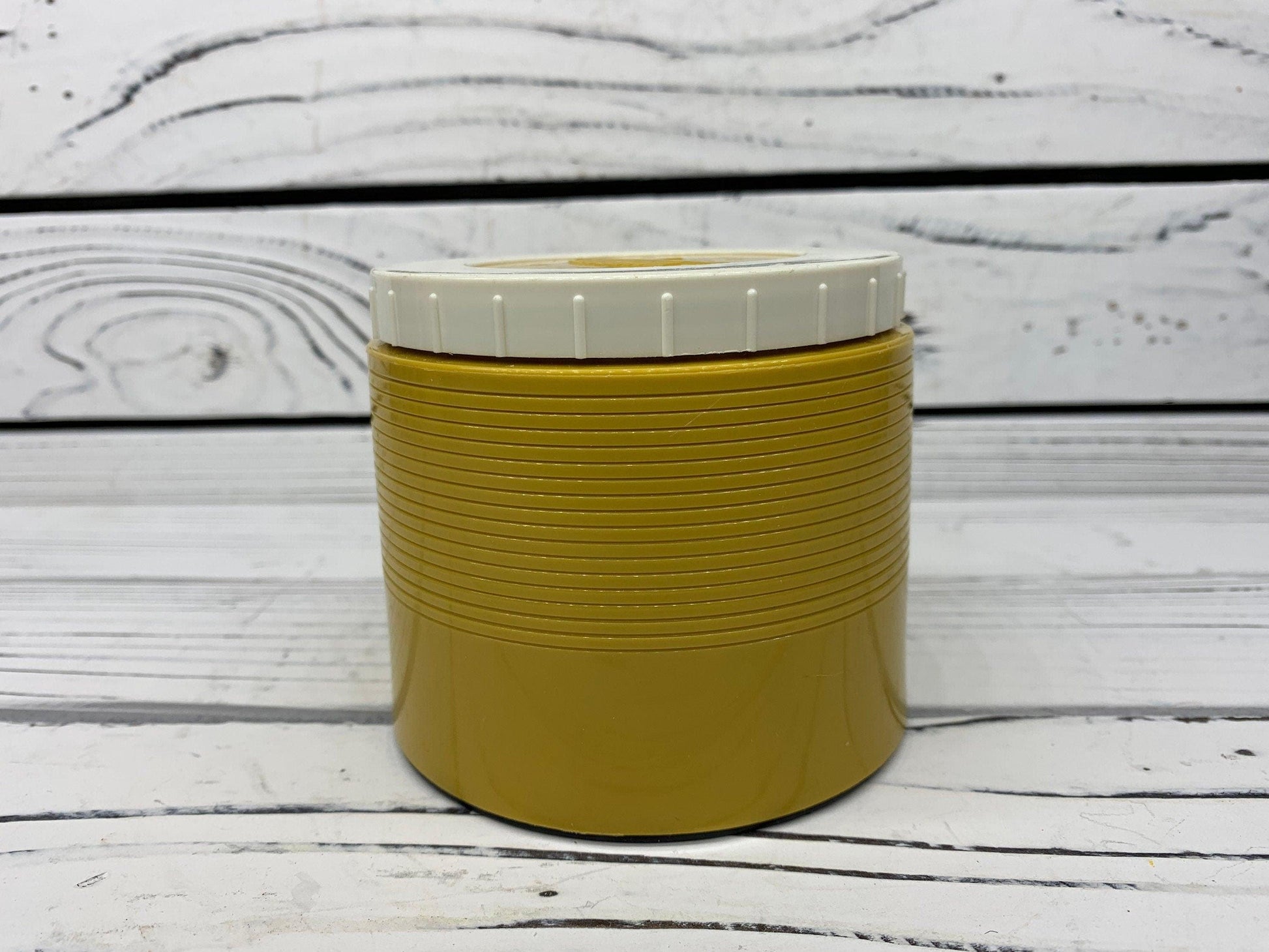 Vintage Thermos Metal Drink Or Soup Cup, Yellow Insulated Drink Warmer, 1970s Retro Kitchen -Located at Funkyhouse Vintage Antique Store, Weiser Idaho