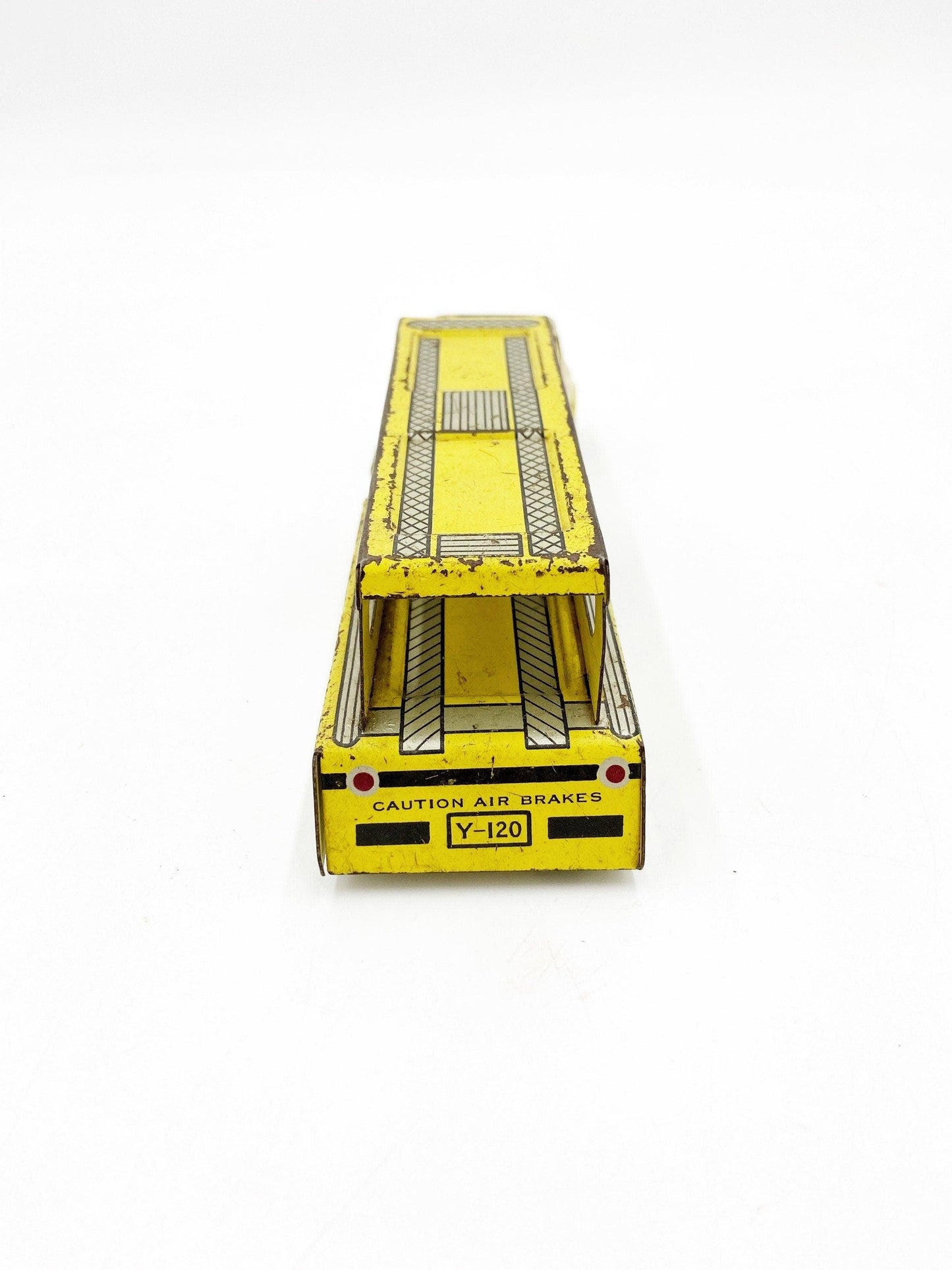 Vintage Tin Litho Wyandotte Trucking Car Hauler, Haul A Car, Tin Red Yellow Truck And Trailer Toy -Located at Funkyhouse Vintage Antique Store, Weiser Idaho