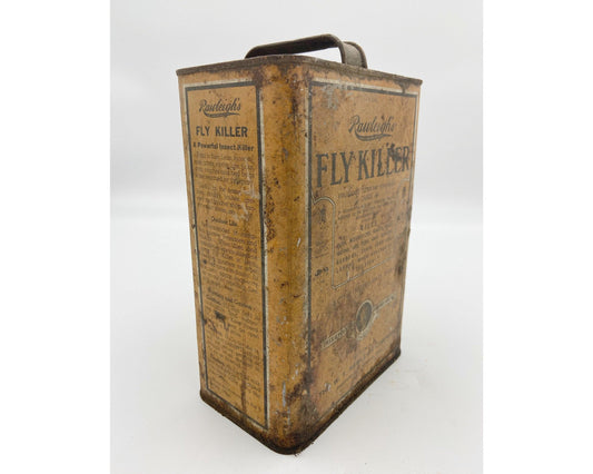 Vintage Tin, Yellow Metal Can, Rawleigh’s Fly Killer One Gallon, Rustic Country Farmhouse Decor -Located at Funkyhouse Vintage Antique Store, Weiser Idaho