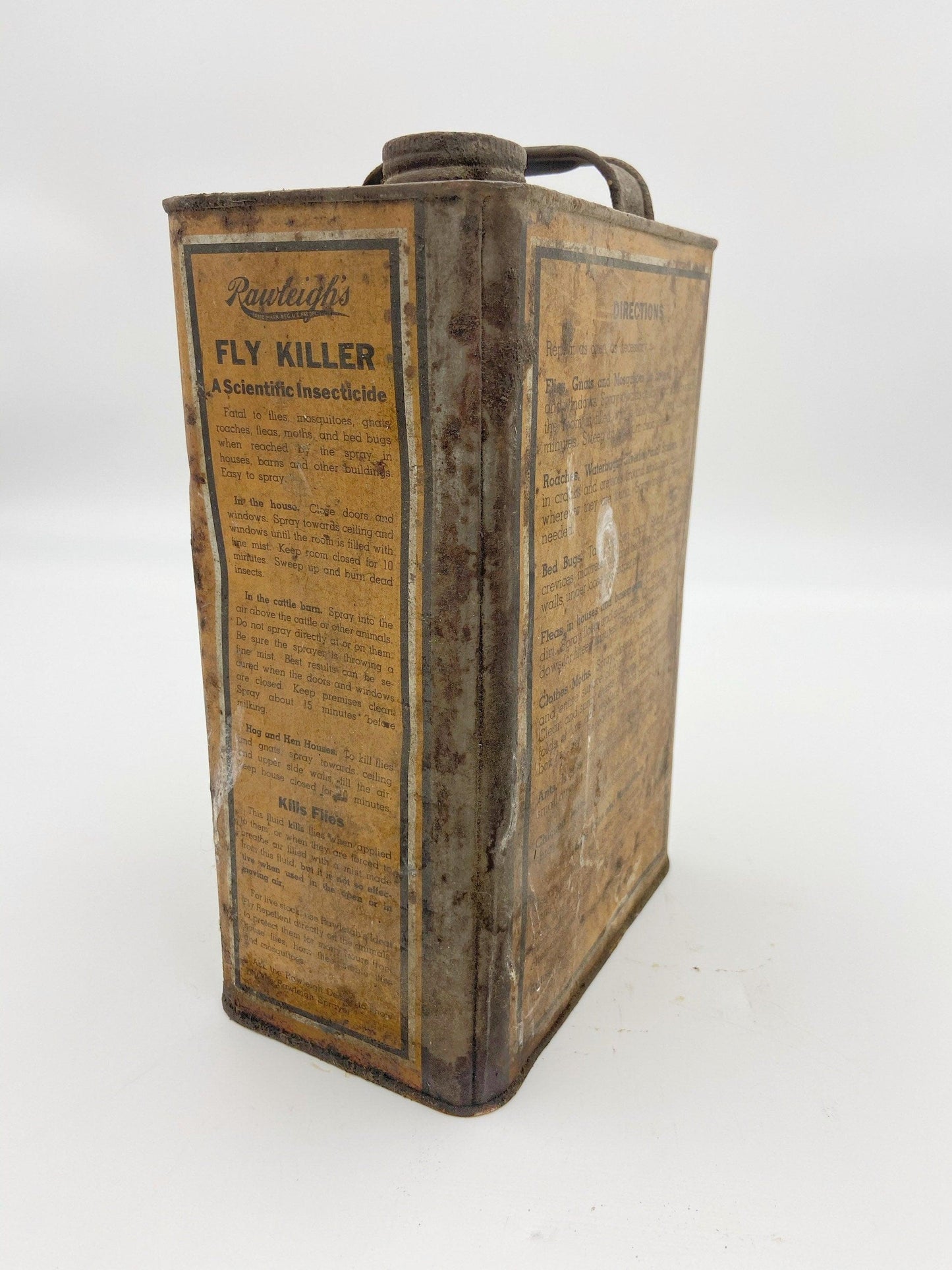Vintage Tin, Yellow Metal Can, Rawleigh’s Fly Killer One Gallon, Rustic Country Farmhouse Decor -Located at Funkyhouse Vintage Antique Store, Weiser Idaho