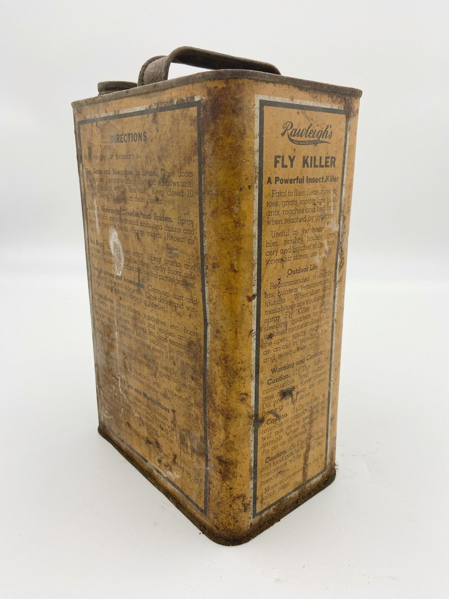Vintage Tin, Yellow Metal Can, Rawleigh’s Fly Killer One Gallon, Rustic Country Farmhouse Decor -Located at Funkyhouse Vintage Antique Store, Weiser Idaho