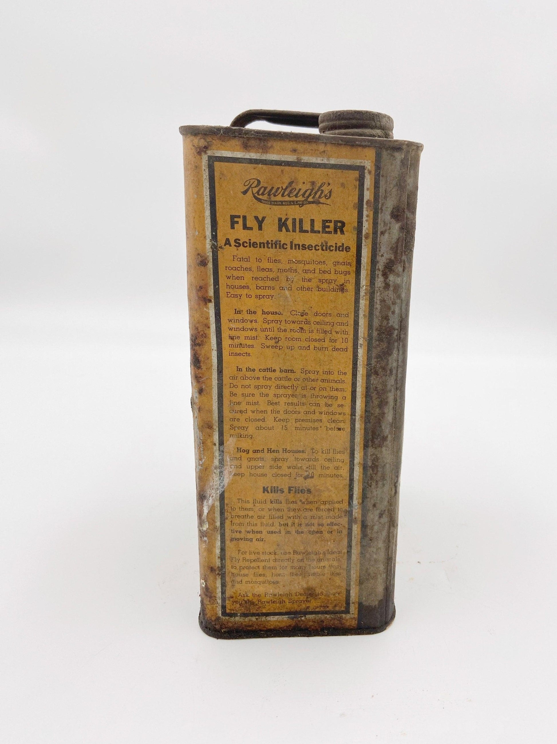 Vintage Tin, Yellow Metal Can, Rawleigh’s Fly Killer One Gallon, Rustic Country Farmhouse Decor -Located at Funkyhouse Vintage Antique Store, Weiser Idaho