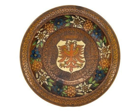 Vintage Tirol Innsbruck Wood Serving Plate, Hand Carved Austrian Platter -Located at Funkyhouse Vintage Antique Store, Weiser Idaho