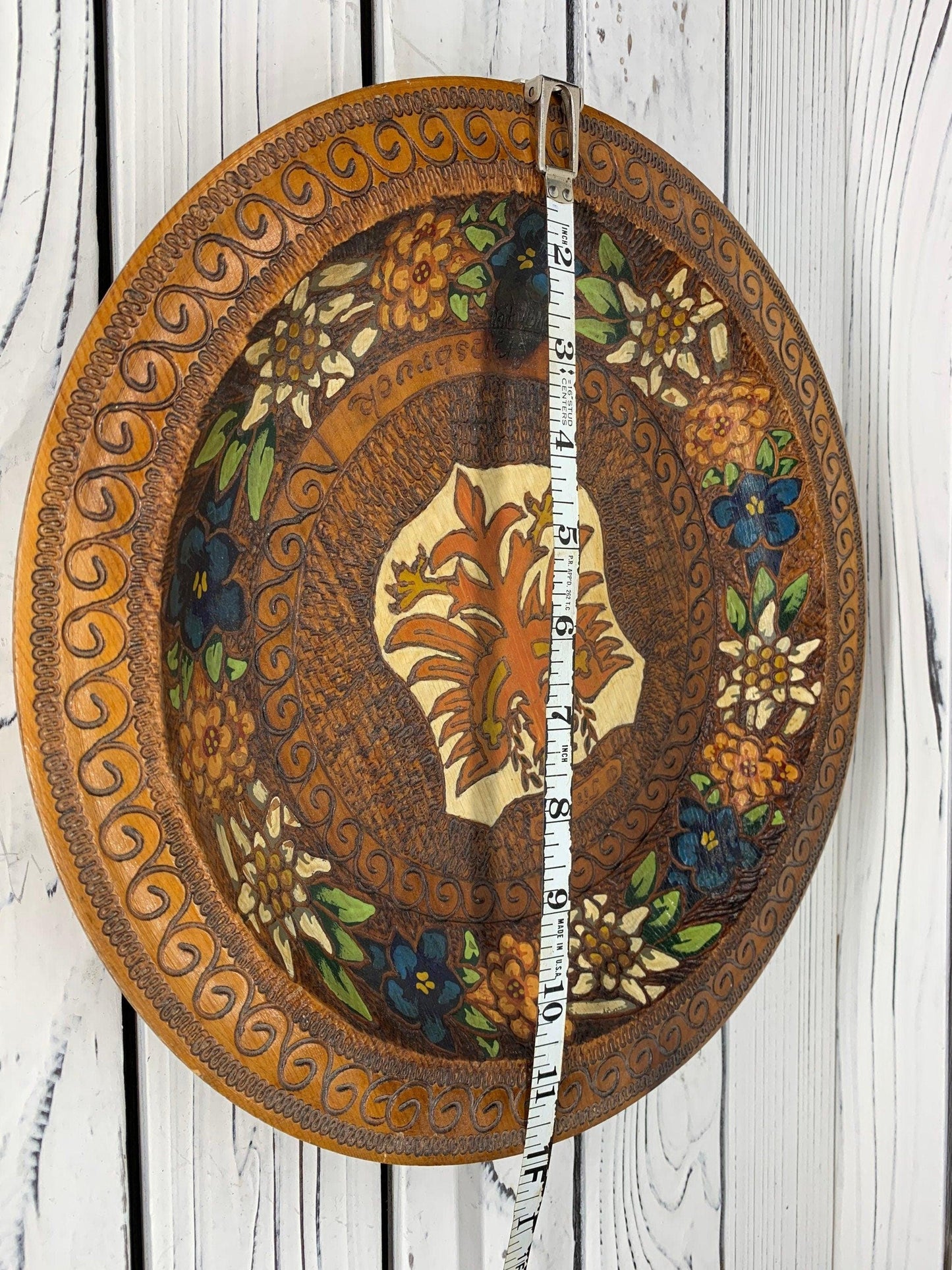 Vintage Tirol Innsbruck Wood Serving Plate, Hand Carved Austrian Platter -Located at Funkyhouse Vintage Antique Store, Weiser Idaho