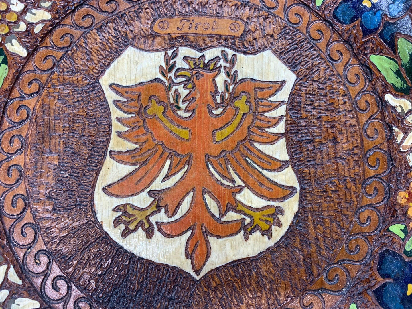 Vintage Tirol Innsbruck Wood Serving Plate, Hand Carved Austrian Platter -Located at Funkyhouse Vintage Antique Store, Weiser Idaho