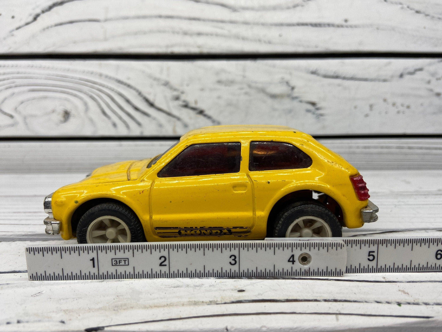 Vintage Tonka Honda Civic Pressed Steel, Yellow Car Sedan Toy -Located at Funkyhouse Vintage Antique Store, Weiser Idaho