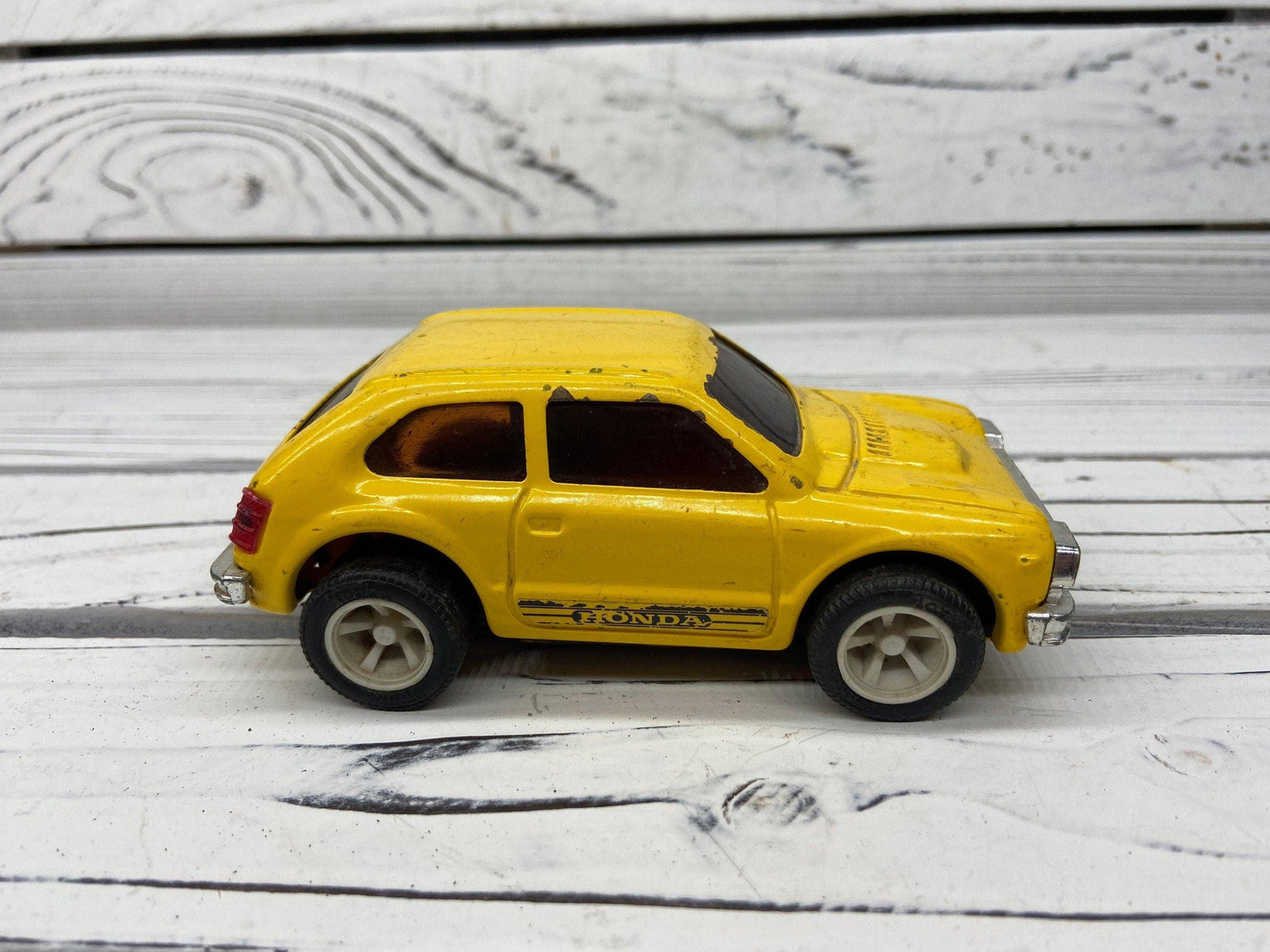 Vintage Tonka Honda Civic Pressed Steel, Yellow Car Sedan Toy -Located at Funkyhouse Vintage Antique Store, Weiser Idaho