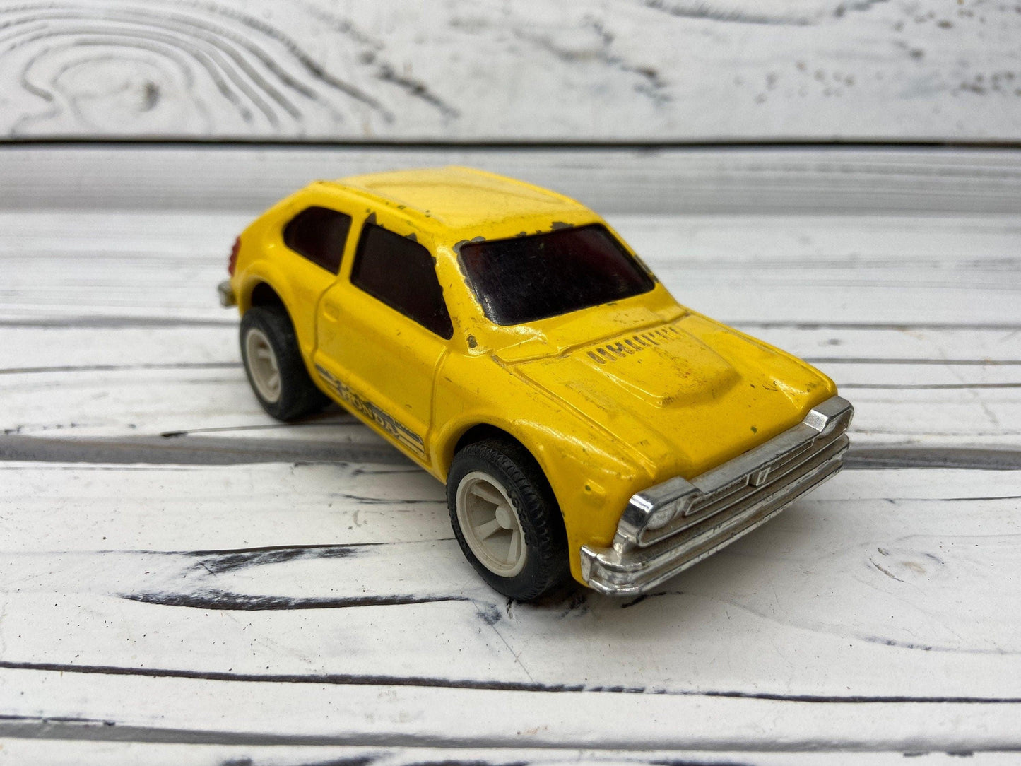 Vintage Tonka Honda Civic Pressed Steel, Yellow Car Sedan Toy -Located at Funkyhouse Vintage Antique Store, Weiser Idaho