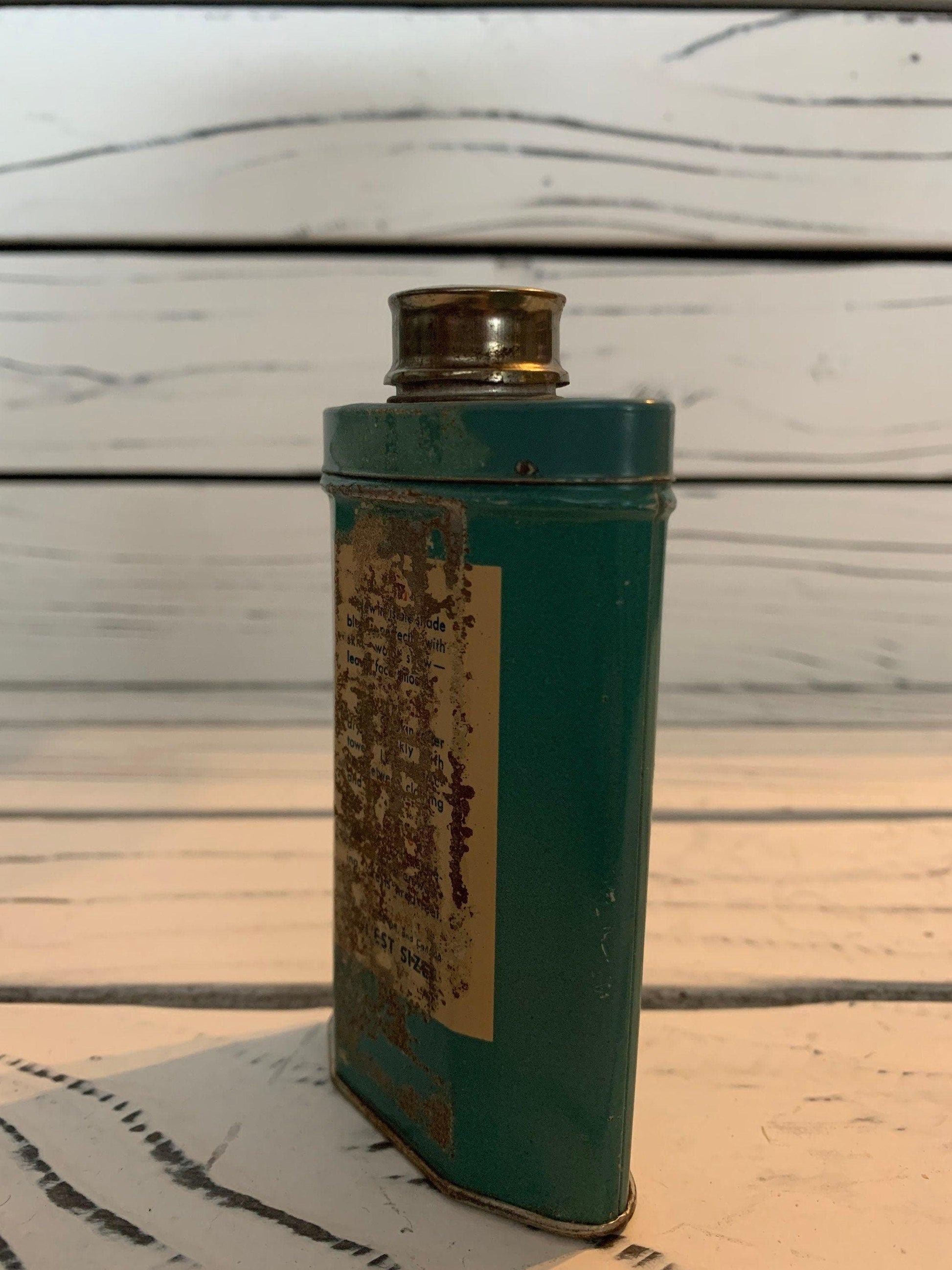 Williams Talc for Men Vintage Tin Bottle, Vintage Tin, Vintage Bathroom Decor -Located at Funkyhouse Vintage Antique Store, Weiser Idaho