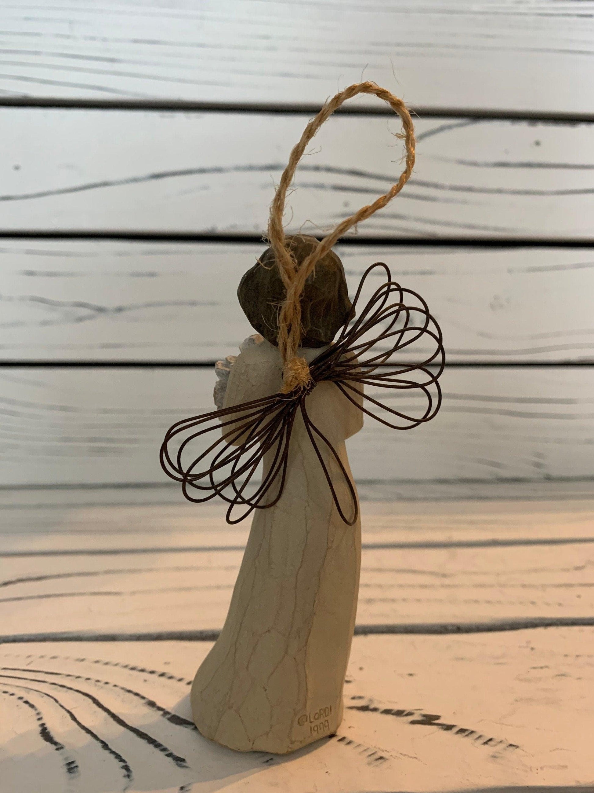Willow Tree Angel of Beauty Ornament, Vintage Knick Knack Collectible Figurine, Retired Wood Angel With Wings -Located at Funkyhouse Vintage Antique Store, Weiser Idaho
