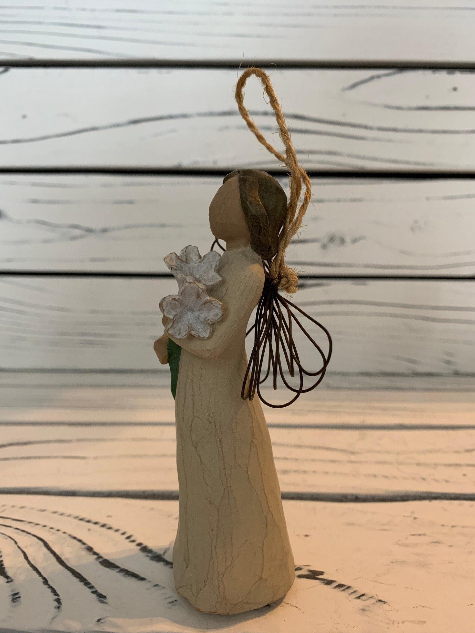 Willow Tree Angel of Beauty Ornament, Vintage Knick Knack Collectible Figurine, Retired Wood Angel With Wings -Located at Funkyhouse Vintage Antique Store, Weiser Idaho