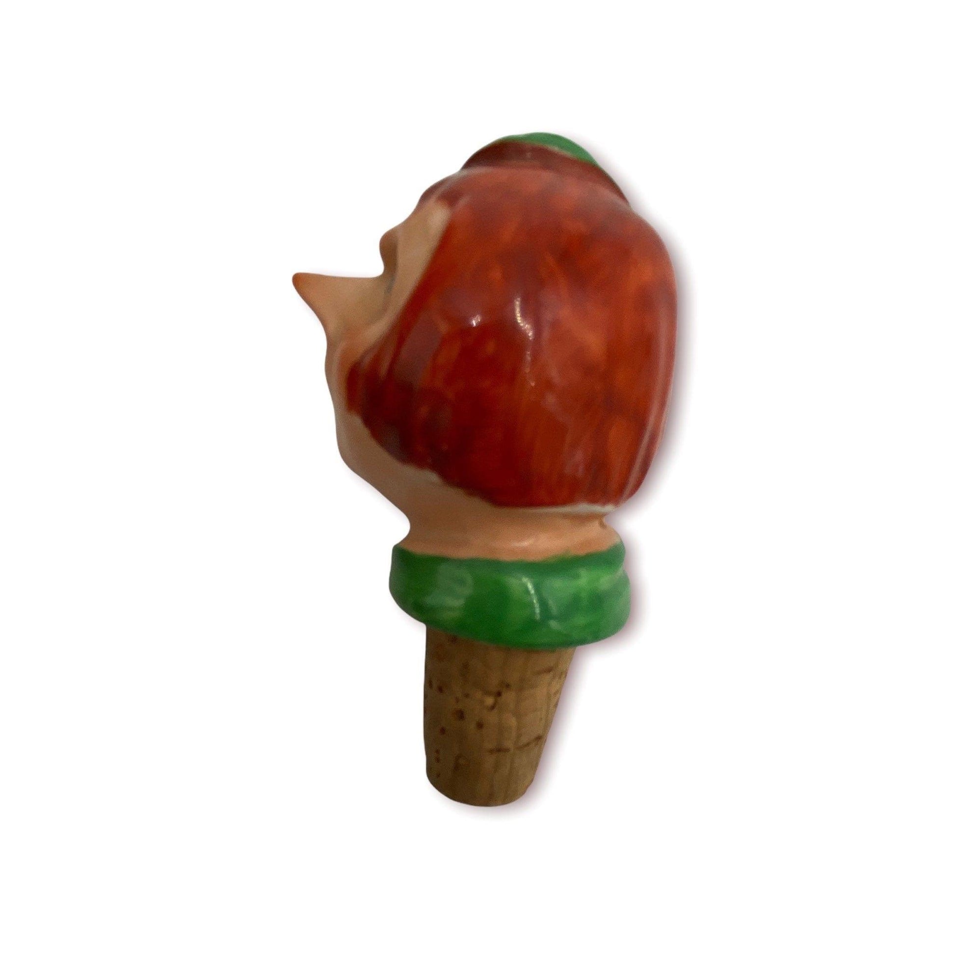 Wood Bottle Stopper Hand Carved Barware, Vintage Funky Bar Ware Wine Cork, Funny Eclectic Kitchen Utensil, Red Hair Man Elf -Located at Funkyhouse Vintage Antique Store, Weiser Idaho