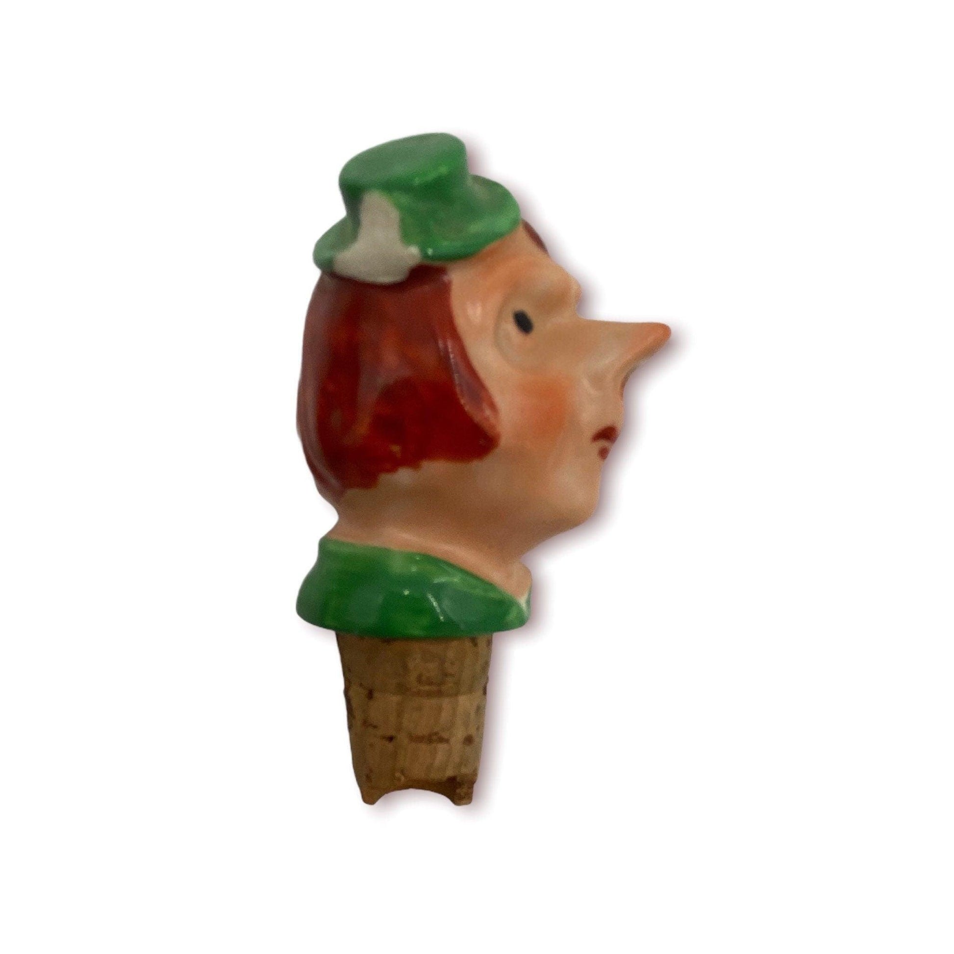 Wood Bottle Stopper Hand Carved Barware, Vintage Funky Bar Ware Wine Cork, Funny Eclectic Kitchen Utensil, Red Hair Man Elf -Located at Funkyhouse Vintage Antique Store, Weiser Idaho