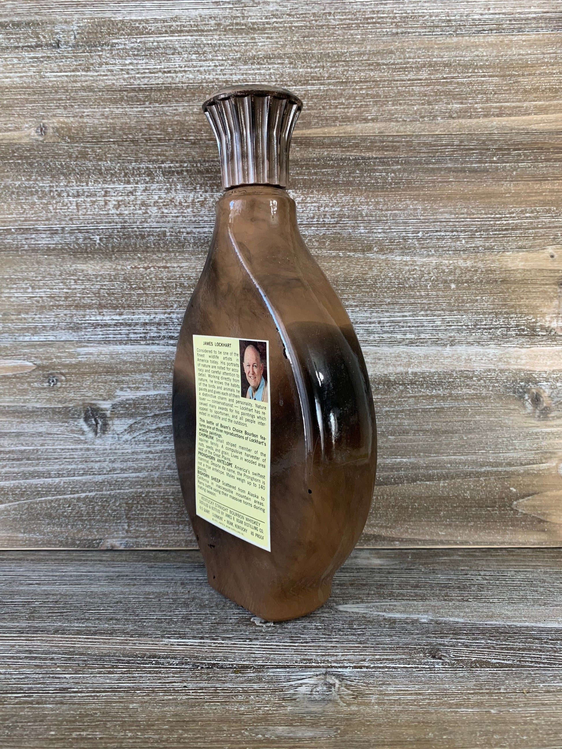 Vintage Jim Bean Decanter, James Lockhart Chipmunk Painting, Barware Collectible